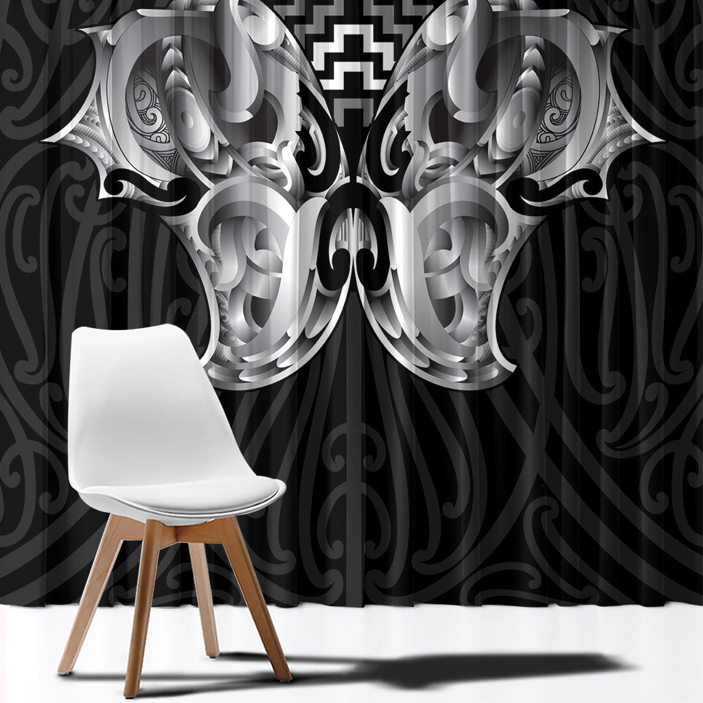 Aotearoa Kowhaiwhai Poutama Black Motif Window Curtain LT9 - Polynesian Pride