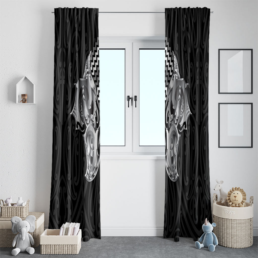 Aotearoa Kowhaiwhai Poutama Black Motif Window Curtain LT9 - Polynesian Pride