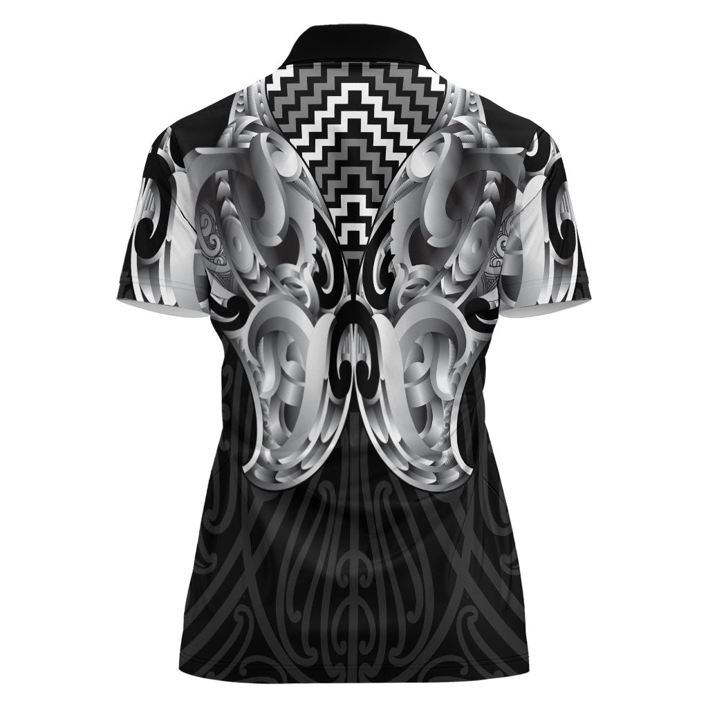 Aotearoa Kowhaiwhai Poutama Black Motif Women Polo Shirt LT9 - Polynesian Pride