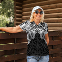 Aotearoa Kowhaiwhai Poutama Black Motif Women Polo Shirt LT9 - Polynesian Pride