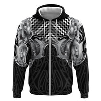 Aotearoa Kowhaiwhai Poutama Black Motif Zip Hoodie LT9 Zip Hoodie Black - Polynesian Pride