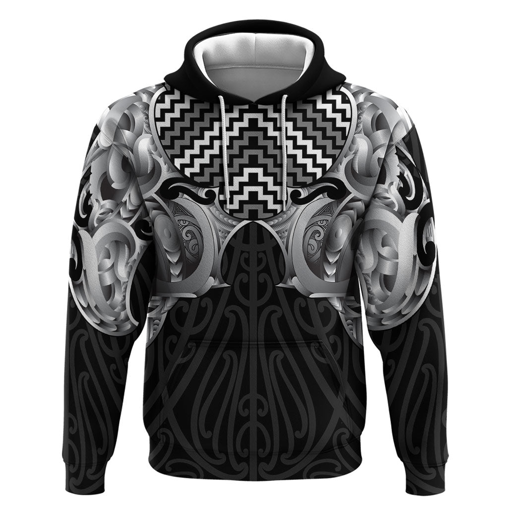 Aotearoa Kowhaiwhai Poutama Black Motif Zip Hoodie LT9 Pullover Hoodie Black - Polynesian Pride
