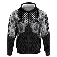 Aotearoa Kowhaiwhai Poutama Black Motif Zip Hoodie LT9 Pullover Hoodie Black - Polynesian Pride
