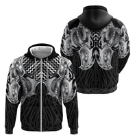 Aotearoa Kowhaiwhai Poutama Black Motif Zip Hoodie LT9 - Polynesian Pride
