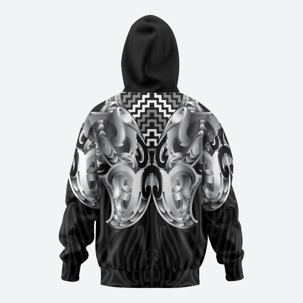 Aotearoa Kowhaiwhai Poutama Black Motif Zip Hoodie LT9 - Polynesian Pride