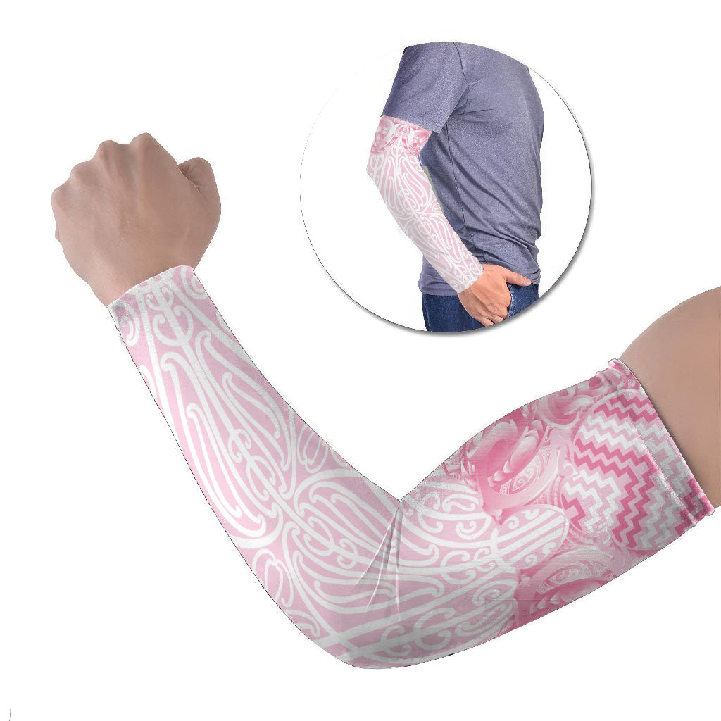 Aotearoa Kowhaiwhai Poutama Pink Motif Arm Sleeves LT9 Set of 2 Pink - Polynesian Pride