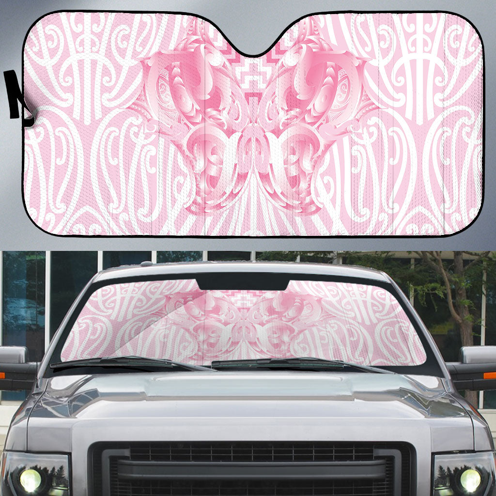 Aotearoa Kowhaiwhai Poutama Pink Motif Auto Sun Shade LT9 Pink - Polynesian Pride