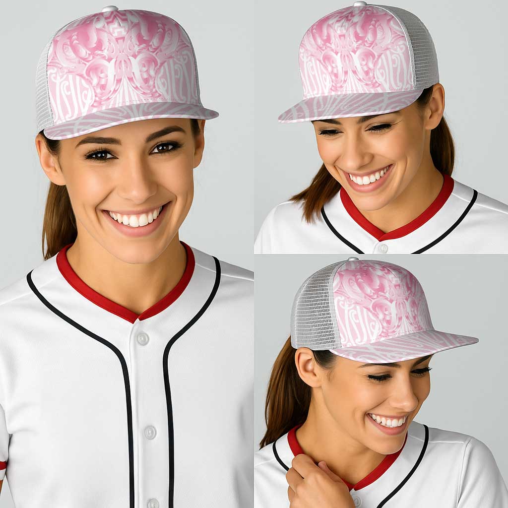 Aotearoa Kowhaiwhai Poutama Pink Motif Baseball Net Cap