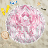 Aotearoa Kowhaiwhai Poutama Pink Motif Beach Blanket LT9 One Size 150cm Pink - Polynesian Pride