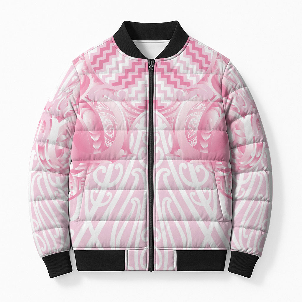 Aotearoa Kowhaiwhai Poutama Pink Motif Bomber Puffer Jacket LT9 Unisex Pink - Polynesian Pride