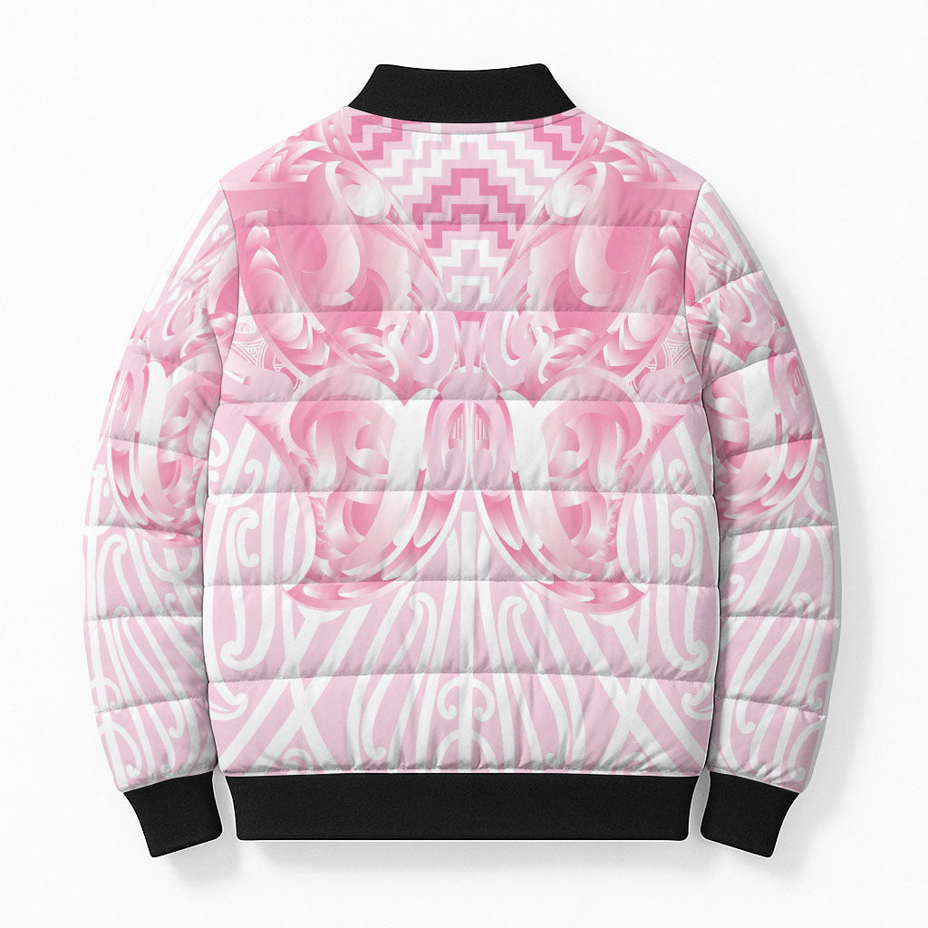 Aotearoa Kowhaiwhai Poutama Pink Motif Bomber Puffer Jacket LT9 - Polynesian Pride