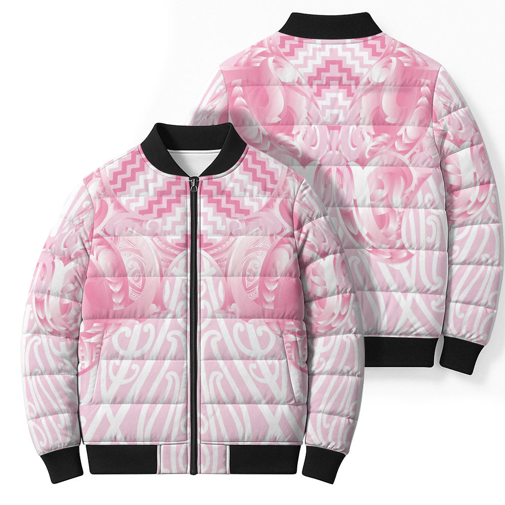 Aotearoa Kowhaiwhai Poutama Pink Motif Bomber Puffer Jacket LT9 - Polynesian Pride