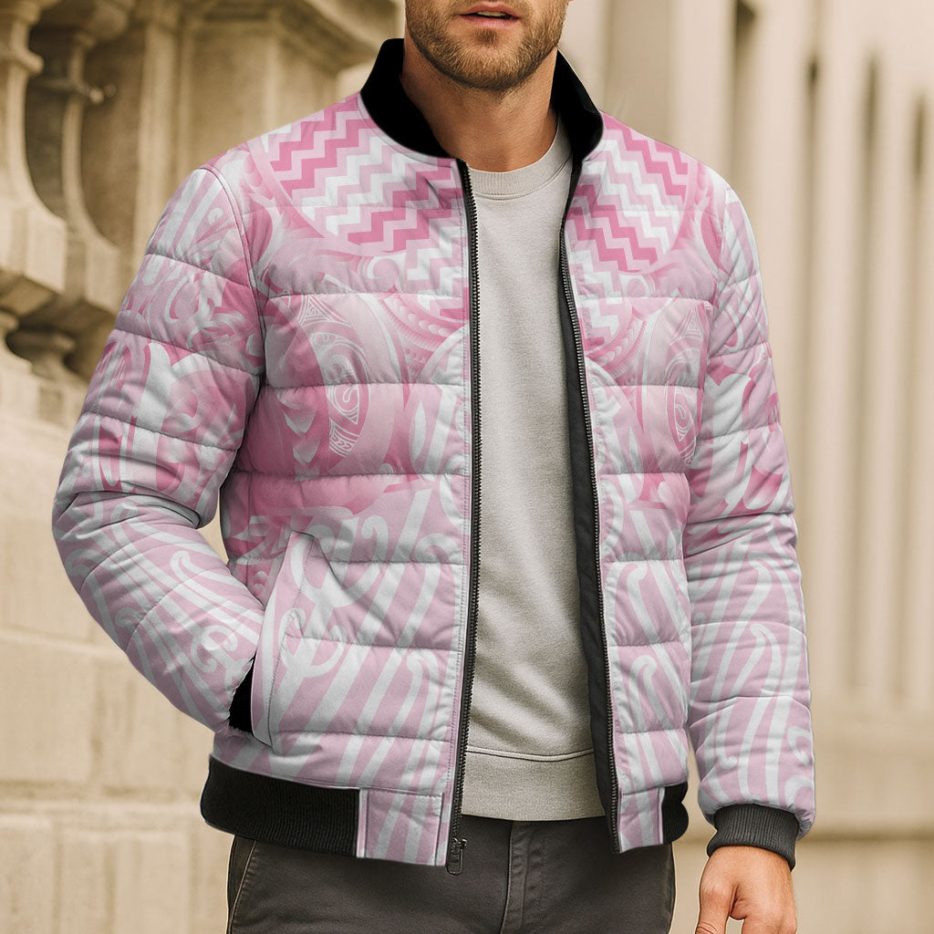 Aotearoa Kowhaiwhai Poutama Pink Motif Bomber Puffer Jacket LT9 - Polynesian Pride