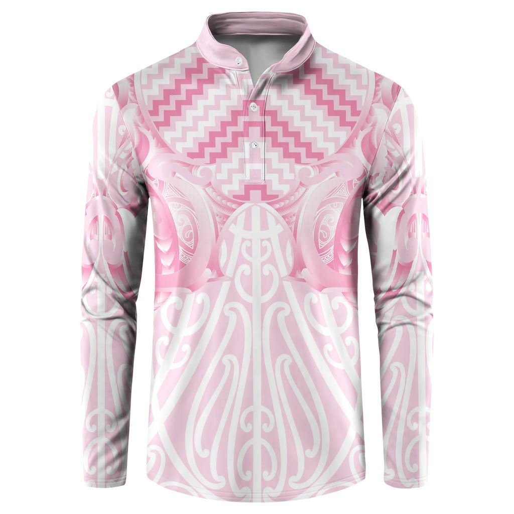 Aotearoa Kowhaiwhai Poutama Pink Motif Button Sweatshirt LT9 Pink - Polynesian Pride