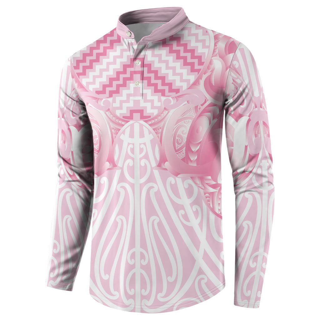 Aotearoa Kowhaiwhai Poutama Pink Motif Button Sweatshirt LT9 - Polynesian Pride