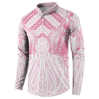 Aotearoa Kowhaiwhai Poutama Pink Motif Button Sweatshirt LT9 - Polynesian Pride