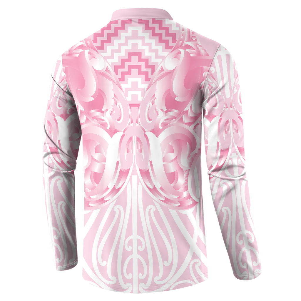 Aotearoa Kowhaiwhai Poutama Pink Motif Button Sweatshirt LT9 - Polynesian Pride