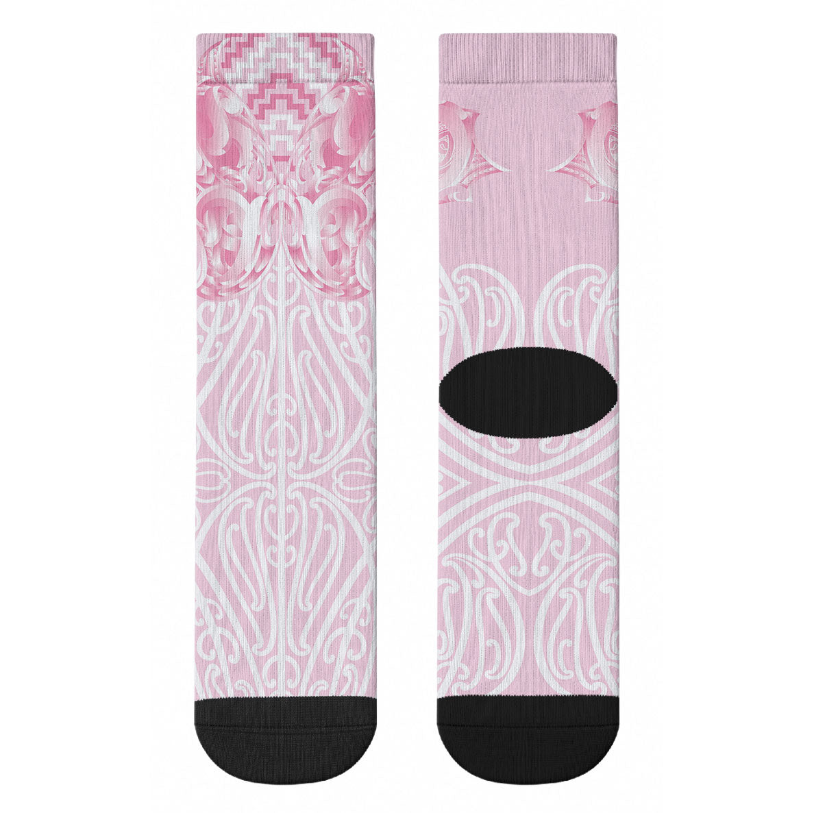 Aotearoa Kowhaiwhai Poutama Pink Motif Crew Socks LT9 - Polynesian Pride
