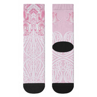 Aotearoa Kowhaiwhai Poutama Pink Motif Crew Socks LT9 - Polynesian Pride