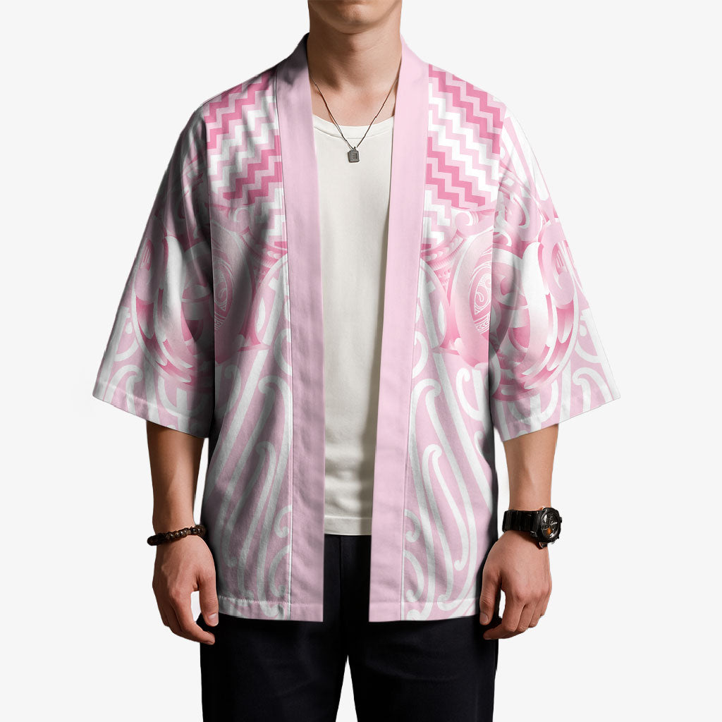 Aotearoa Kowhaiwhai Poutama Pink Motif Kimono LT9 - Polynesian Pride