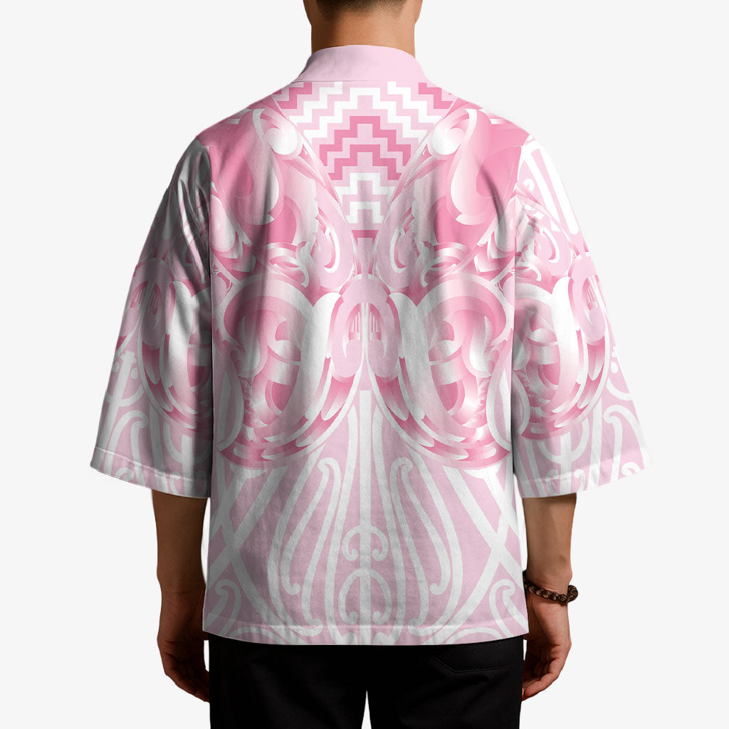 Aotearoa Kowhaiwhai Poutama Pink Motif Kimono LT9 - Polynesian Pride