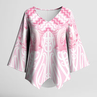 Aotearoa Kowhaiwhai Poutama Pink Motif Kimono Sleeve Blouse LT9 Female Pink - Polynesian Pride