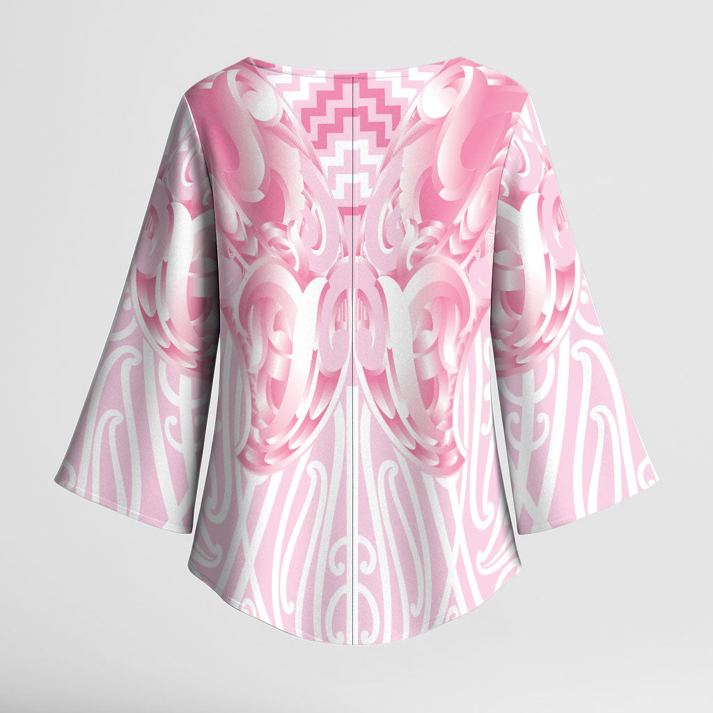 Aotearoa Kowhaiwhai Poutama Pink Motif Kimono Sleeve Blouse LT9 - Polynesian Pride