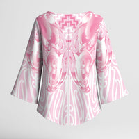 Aotearoa Kowhaiwhai Poutama Pink Motif Kimono Sleeve Blouse LT9 - Polynesian Pride
