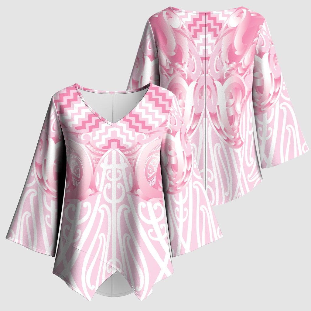 Aotearoa Kowhaiwhai Poutama Pink Motif Kimono Sleeve Blouse LT9 - Polynesian Pride