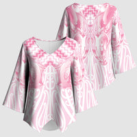 Aotearoa Kowhaiwhai Poutama Pink Motif Kimono Sleeve Blouse LT9 - Polynesian Pride