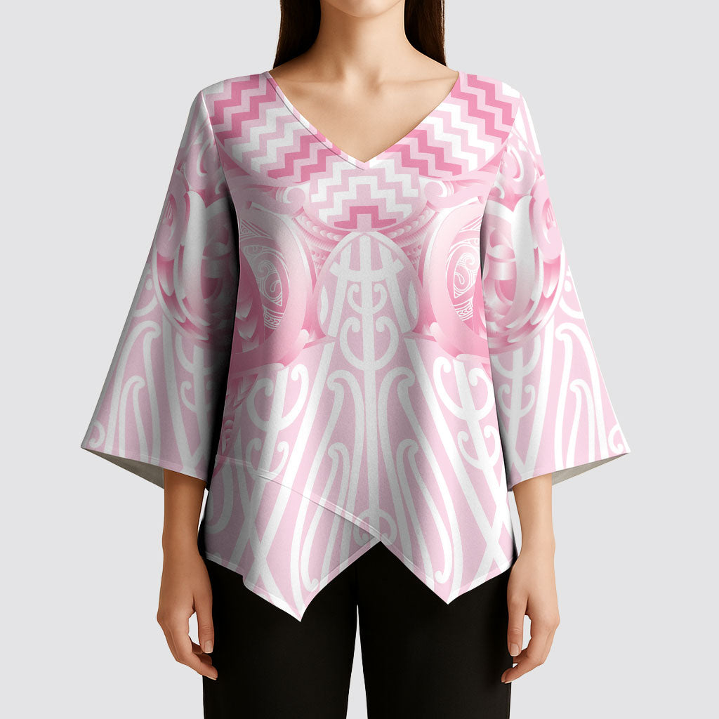 Aotearoa Kowhaiwhai Poutama Pink Motif Kimono Sleeve Blouse LT9 - Polynesian Pride