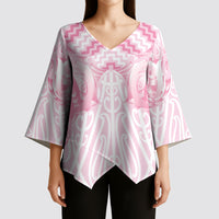 Aotearoa Kowhaiwhai Poutama Pink Motif Kimono Sleeve Blouse LT9 - Polynesian Pride