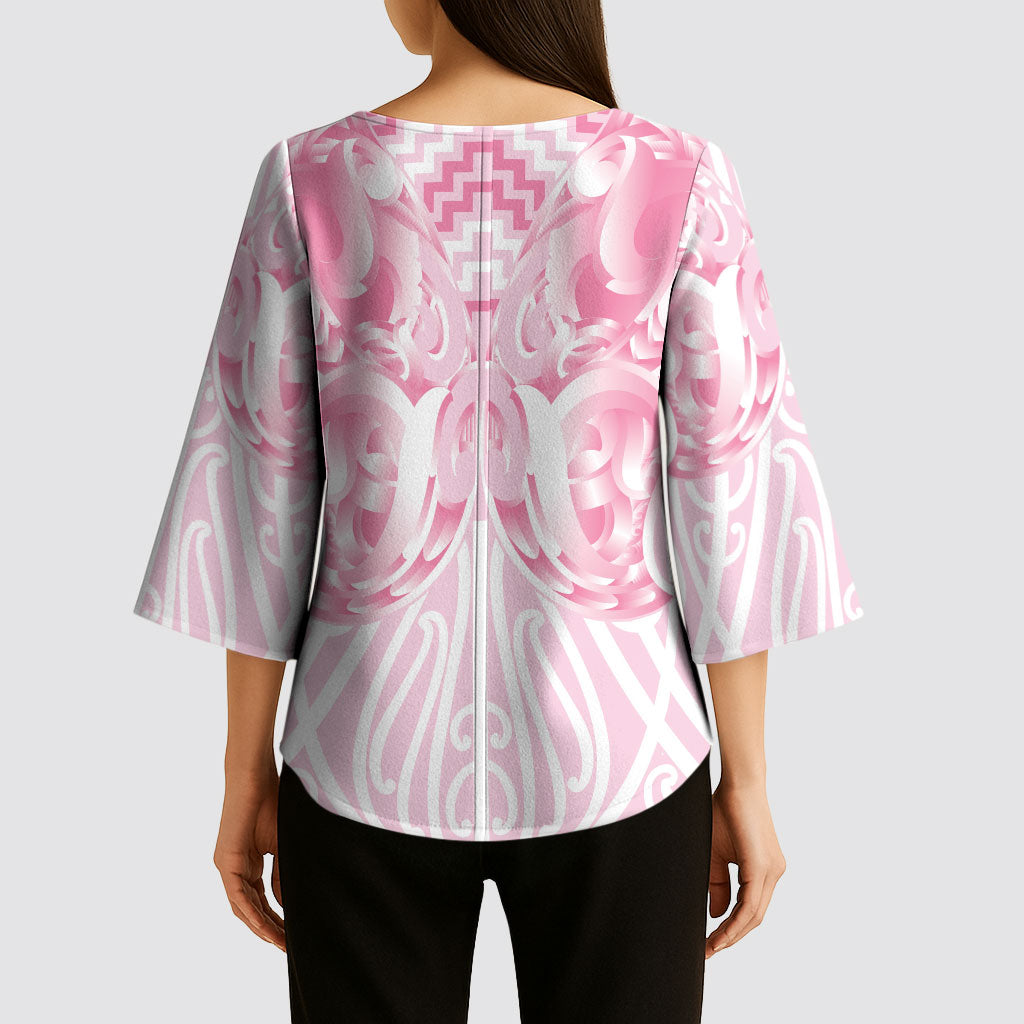 Aotearoa Kowhaiwhai Poutama Pink Motif Kimono Sleeve Blouse LT9 - Polynesian Pride