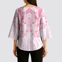 Aotearoa Kowhaiwhai Poutama Pink Motif Kimono Sleeve Blouse LT9 - Polynesian Pride