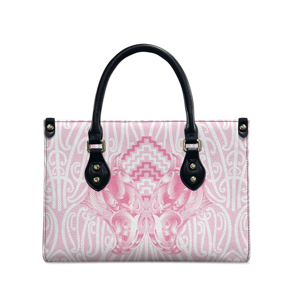 Aotearoa Kowhaiwhai Poutama Pink Motif Leather Bag LT9 - Polynesian Pride