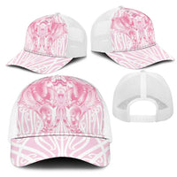 Aotearoa Kowhaiwhai Poutama Pink Motif Mesh Trucker Cap