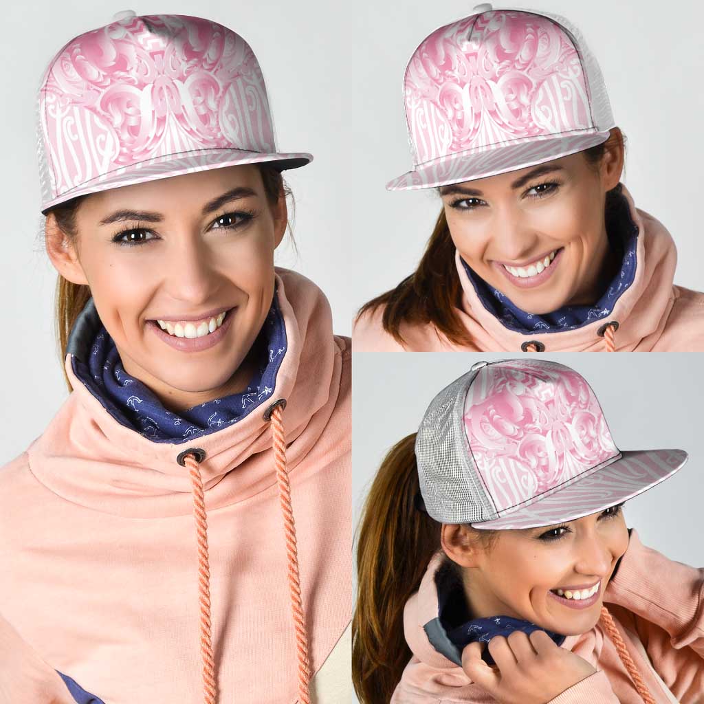 Aotearoa Kowhaiwhai Poutama Pink Motif Mesh Trucker Cap