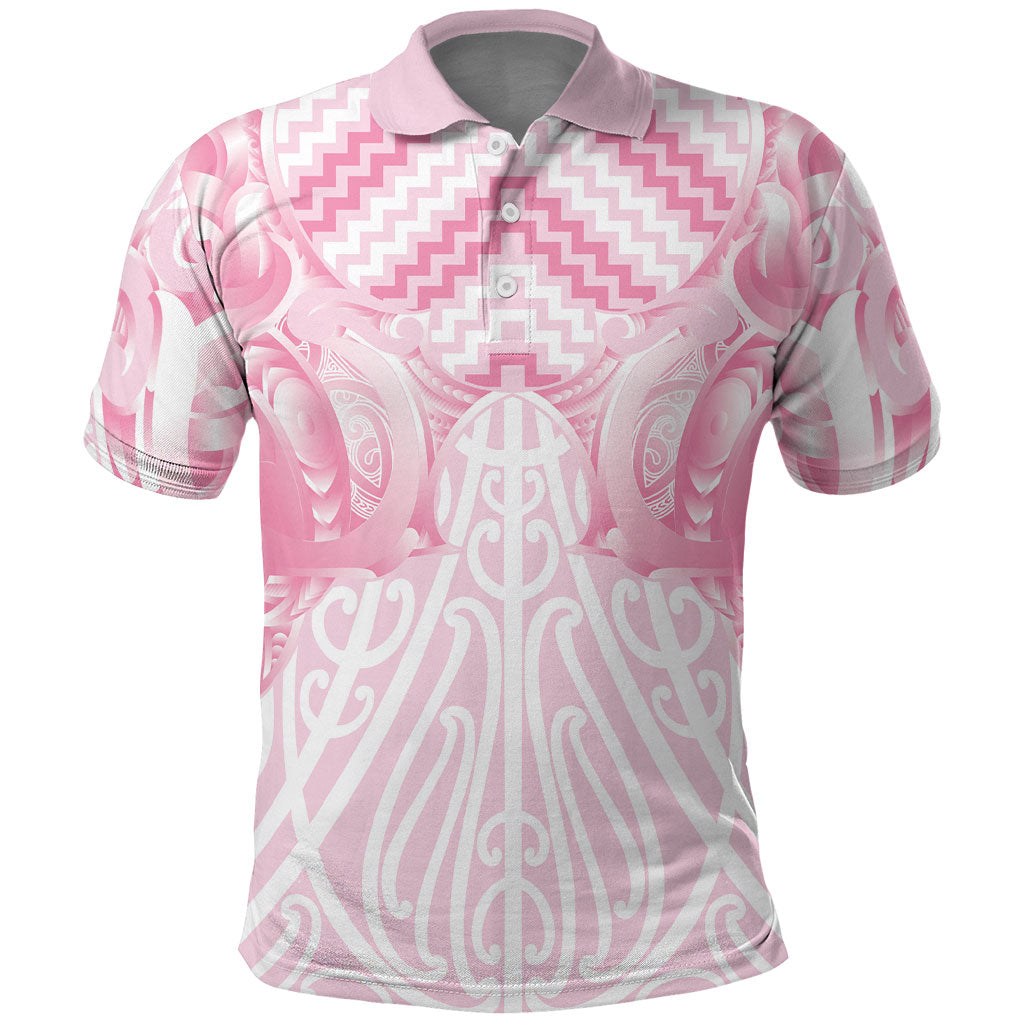 Aotearoa Kowhaiwhai Poutama Pink Motif Polo Shirt