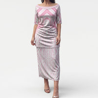 Aotearoa Kowhaiwhai Poutama Pink Motif Puletasi LT9 Long Dress Pink - Polynesian Pride