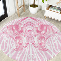 Aotearoa Kowhaiwhai Poutama Pink Motif Round Carpet LT9 Pink - Polynesian Pride