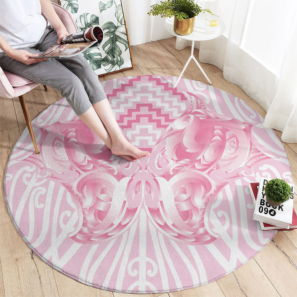 Aotearoa Kowhaiwhai Poutama Pink Motif Round Carpet LT9 - Polynesian Pride