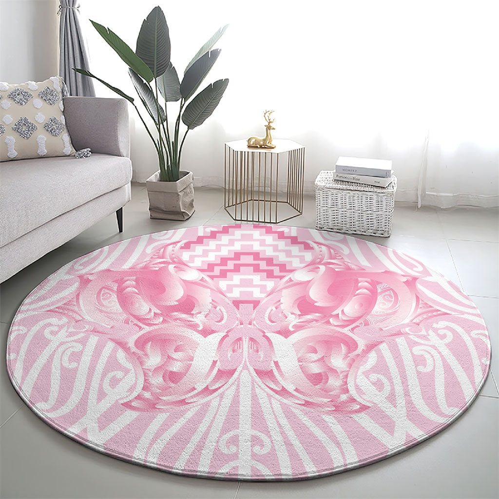 Aotearoa Kowhaiwhai Poutama Pink Motif Round Carpet LT9 - Polynesian Pride