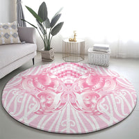 Aotearoa Kowhaiwhai Poutama Pink Motif Round Carpet LT9 - Polynesian Pride