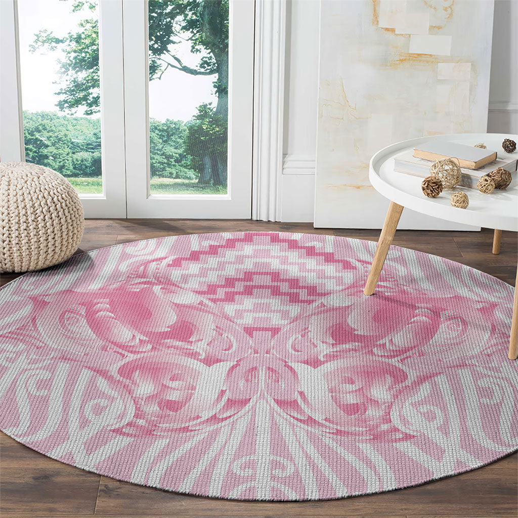 Aotearoa Kowhaiwhai Poutama Pink Motif Round Carpet LT9 - Polynesian Pride