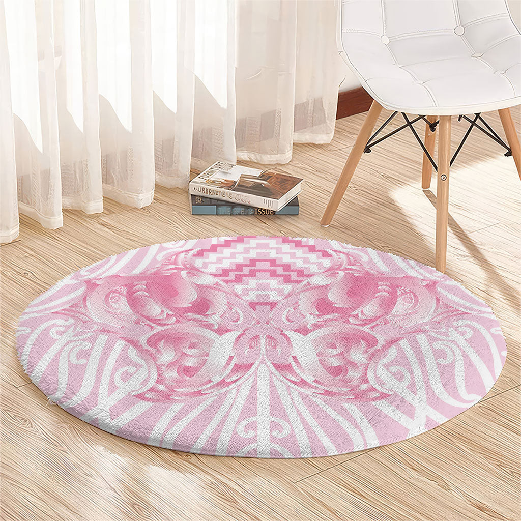 Aotearoa Kowhaiwhai Poutama Pink Motif Round Carpet LT9 - Polynesian Pride