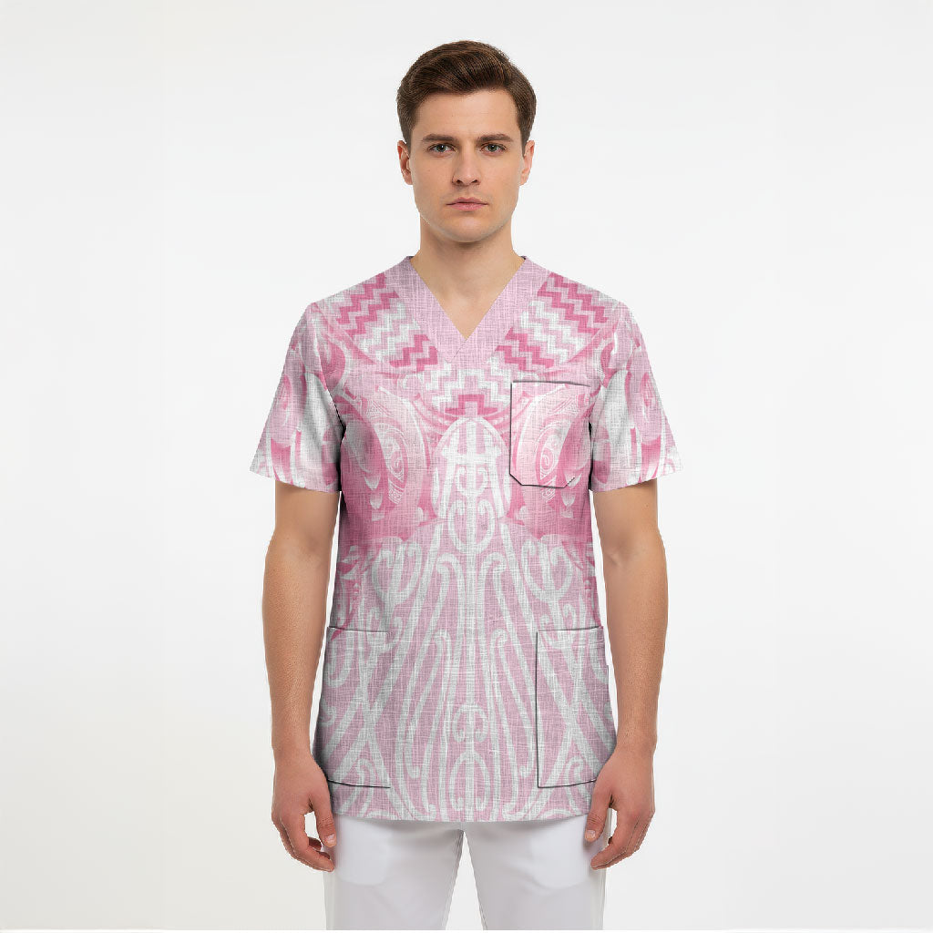 Aotearoa Kowhaiwhai Poutama Pink Motif Scrub Top LT9 - Polynesian Pride