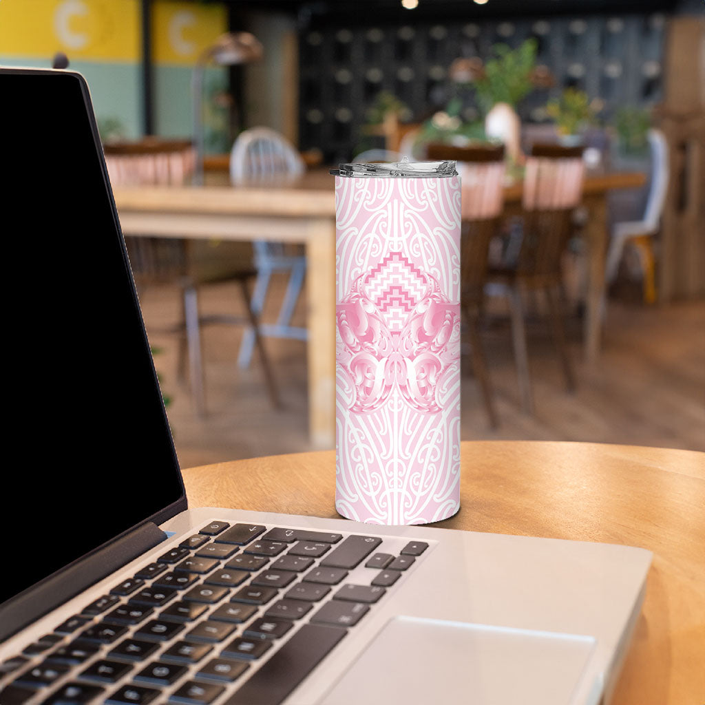 Aotearoa Kowhaiwhai Poutama Pink Motif Skinny Tumbler LT9 - Polynesian Pride