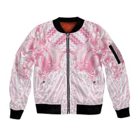Aotearoa Kowhaiwhai Poutama Pink Motif Sleeve Zip Bomber Jacket LT9 Unisex Pink - Polynesian Pride
