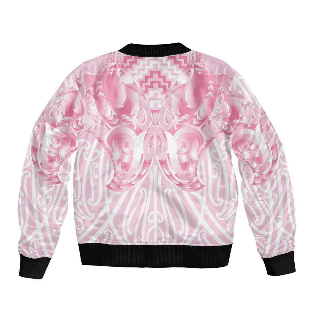 Aotearoa Kowhaiwhai Poutama Pink Motif Sleeve Zip Bomber Jacket LT9 - Polynesian Pride