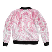 Aotearoa Kowhaiwhai Poutama Pink Motif Sleeve Zip Bomber Jacket LT9 - Polynesian Pride